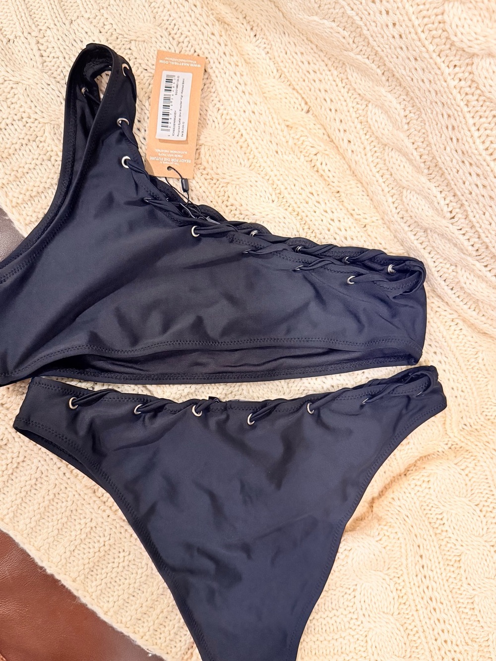 Nasty Gal Black Lace-Up Grommet Bikini Set